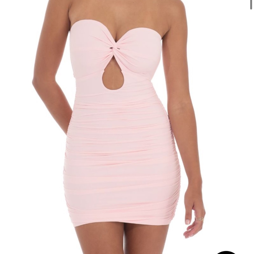lucy in the sky cutout strapless dress in pink. size xs